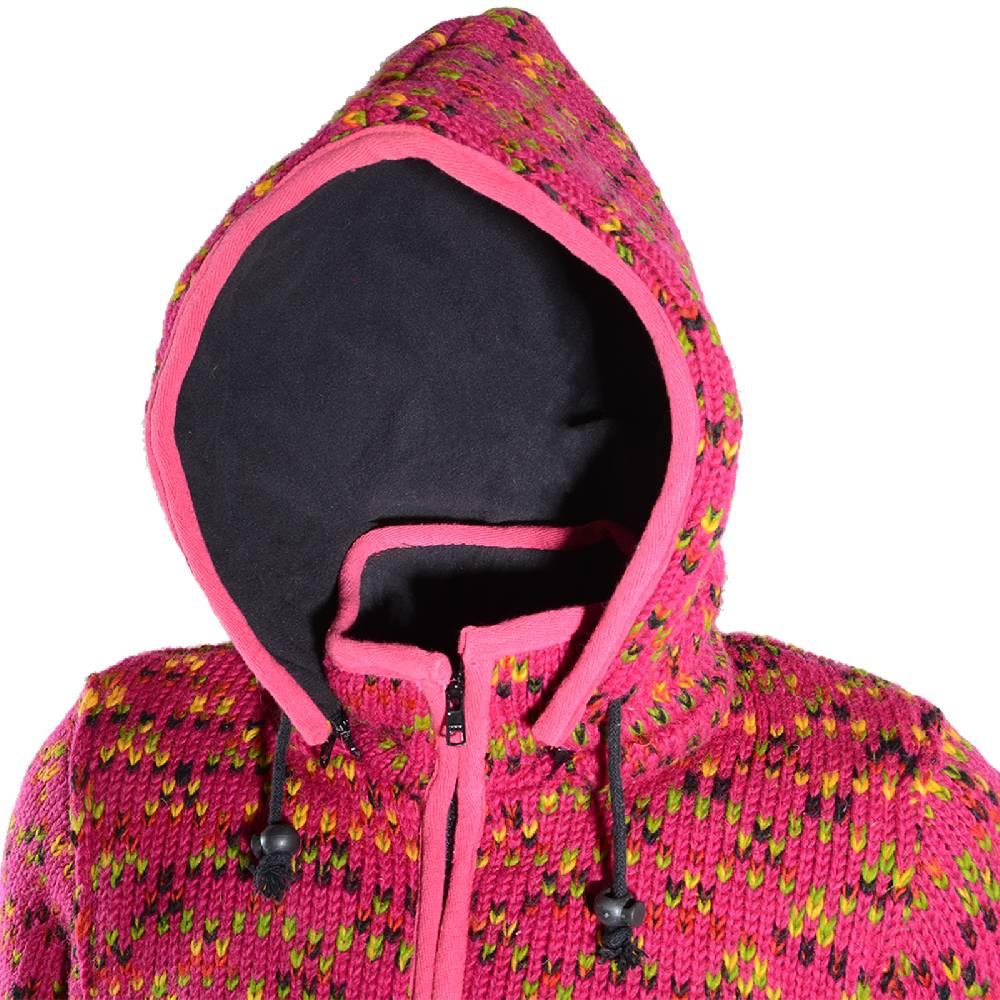 ﻿Kunst Und Magie Hippie Goa Nepal Strickjacke Poncho - Damen-Wolljacke mit abnehmbarer Kapuze Pink Riesige Rabatte