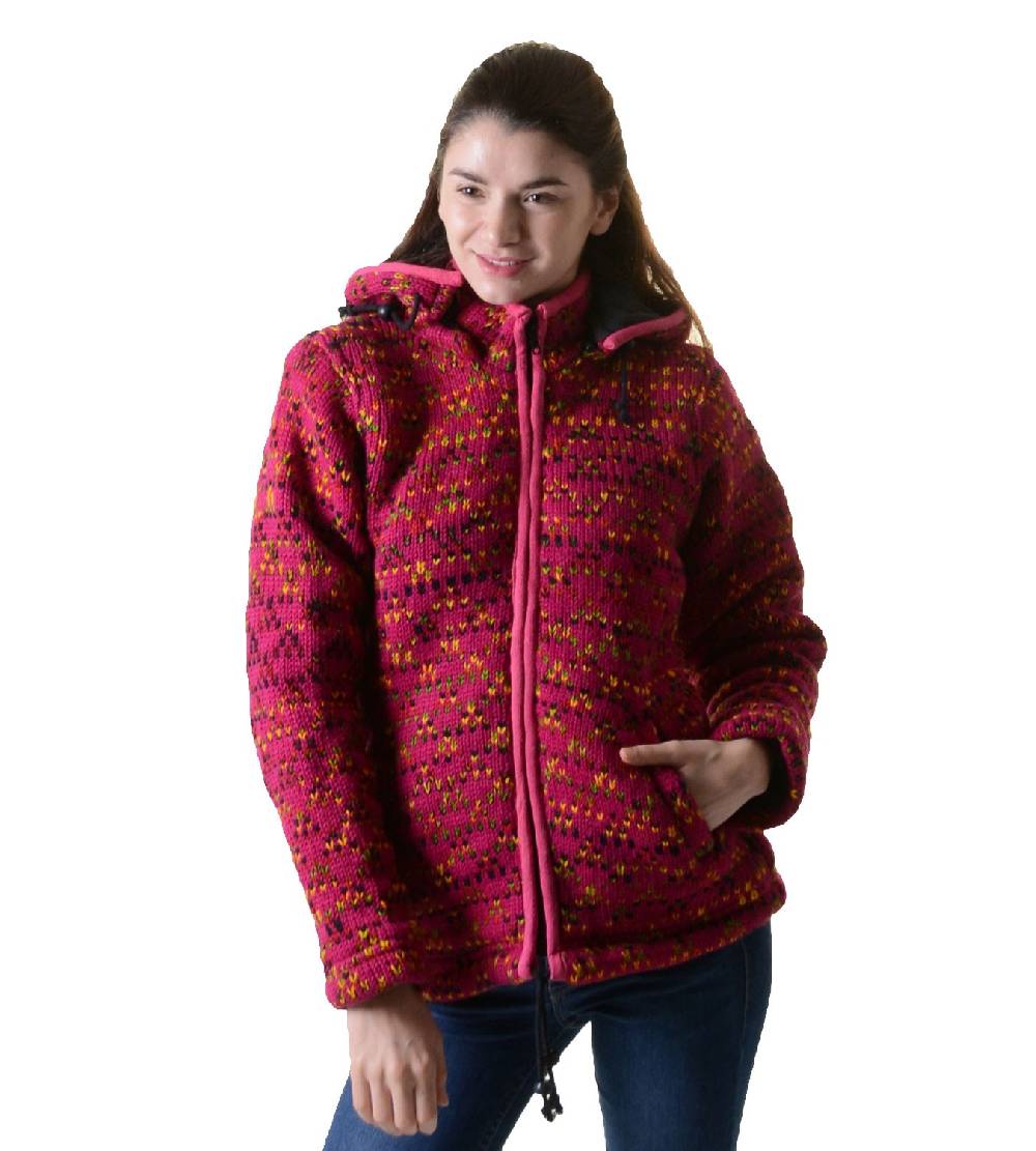 ﻿Kunst Und Magie Hippie Goa Nepal Strickjacke Poncho - Damen-Wolljacke mit abnehmbarer Kapuze Pink Riesige Rabatte