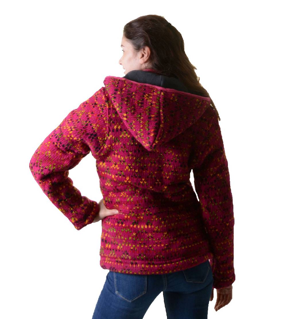 ﻿Kunst Und Magie Hippie Goa Nepal Strickjacke Poncho - Damen-Wolljacke mit abnehmbarer Kapuze Pink Riesige Rabatte