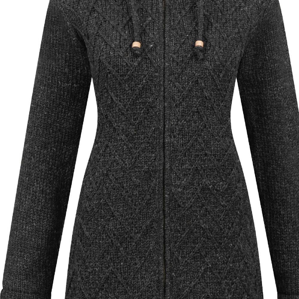 Kunst Und Magie ALMHUBER Klassische Damen Strickjacke Kurzmantel Winter Mantel Wolle Jacke Wollmantel Kapuze Clearance-Verkauf