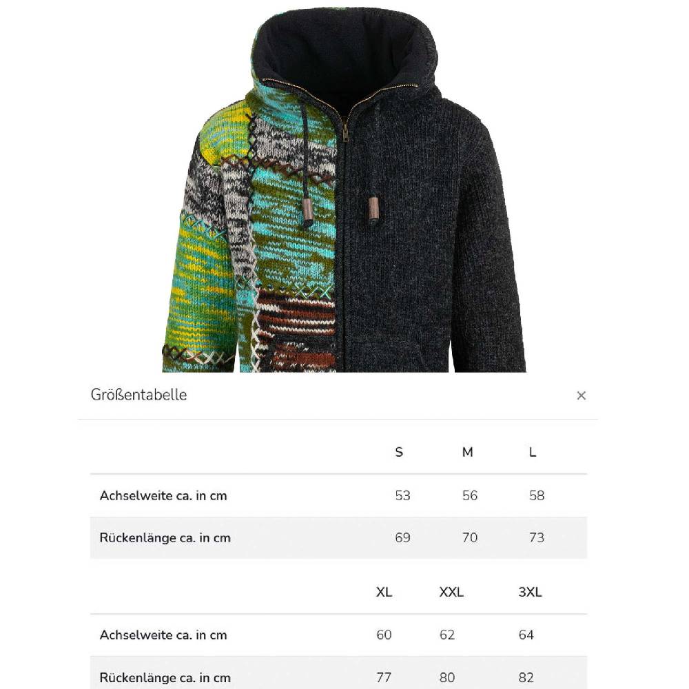 Kunst Und Magie Strickjacke Schurwolle Goa Winterjacke Wolle Jacke Thermo-Hoch Kragen Futter Unisex Outlet