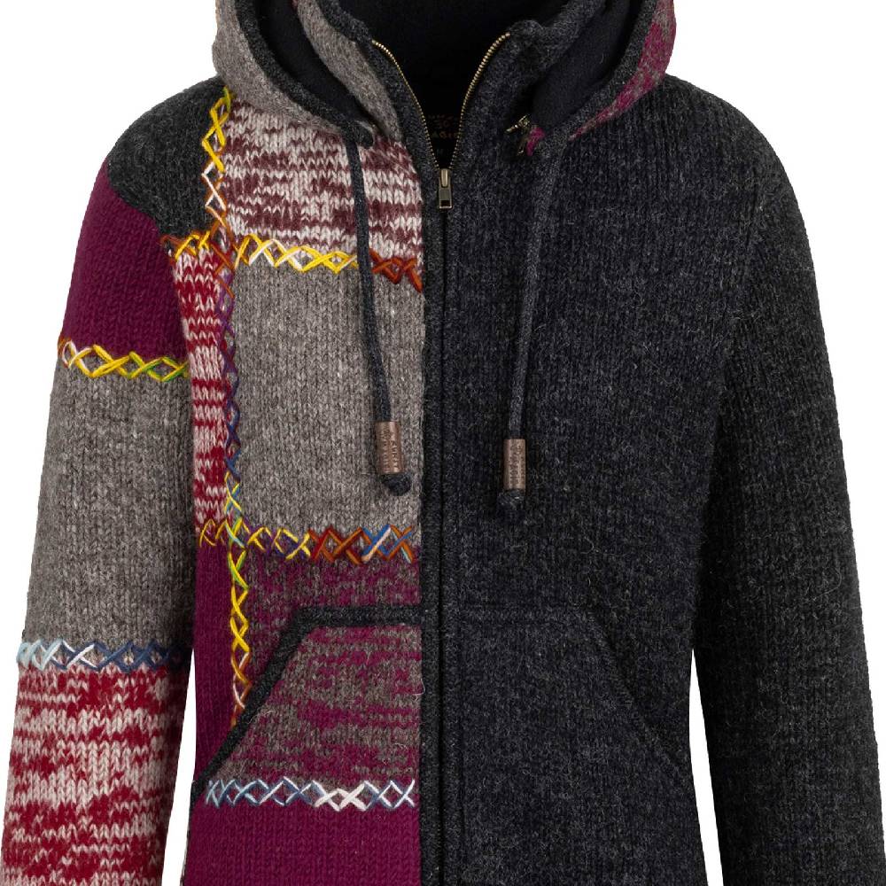 Kunst Und Magie Strickjacke Schurwolle Klassich Nordisch Wolle Jacke Winterjacke mit Hochkragen Kapuze Ying Yang Auslauf