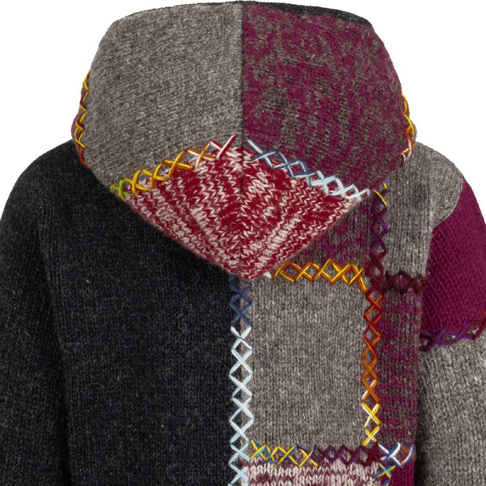 Kunst Und Magie Strickjacke Schurwolle Klassich Nordisch Wolle Jacke Winterjacke mit Hochkragen Kapuze Ying Yang Auslauf