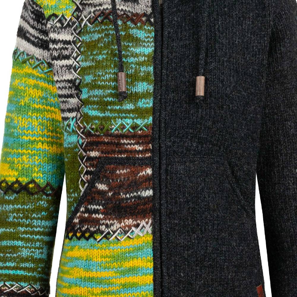 Kunst Und Magie Strickjacke Schurwolle Klassich Nordisch Wolle Jacke Winterjacke mit Hochkragen Kapuze Ying Yang Angebote
