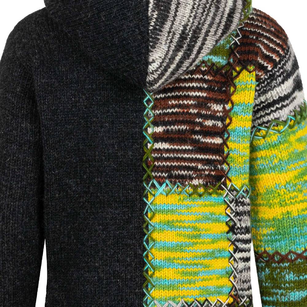 Kunst Und Magie Strickjacke Schurwolle Klassich Nordisch Wolle Jacke Winterjacke mit Hochkragen Kapuze Ying Yang Angebote