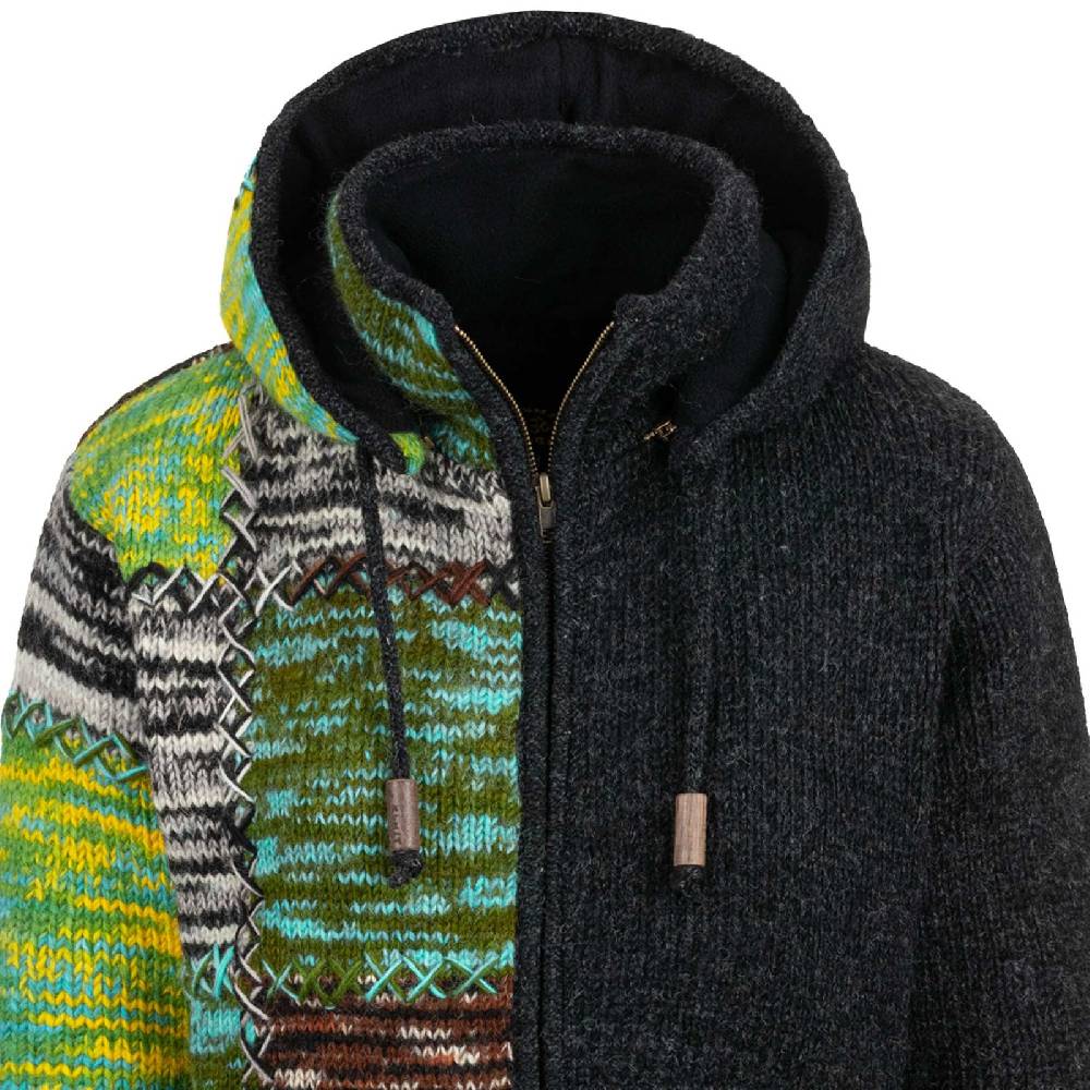 Kunst Und Magie Strickjacke Schurwolle Klassich Nordisch Wolle Jacke Winterjacke mit Hochkragen Kapuze Ying Yang Angebote