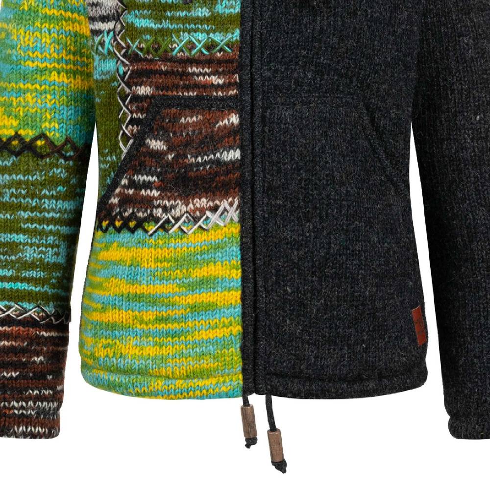 Kunst Und Magie Strickjacke Schurwolle Klassich Nordisch Wolle Jacke Winterjacke mit Hochkragen Kapuze Ying Yang Angebote