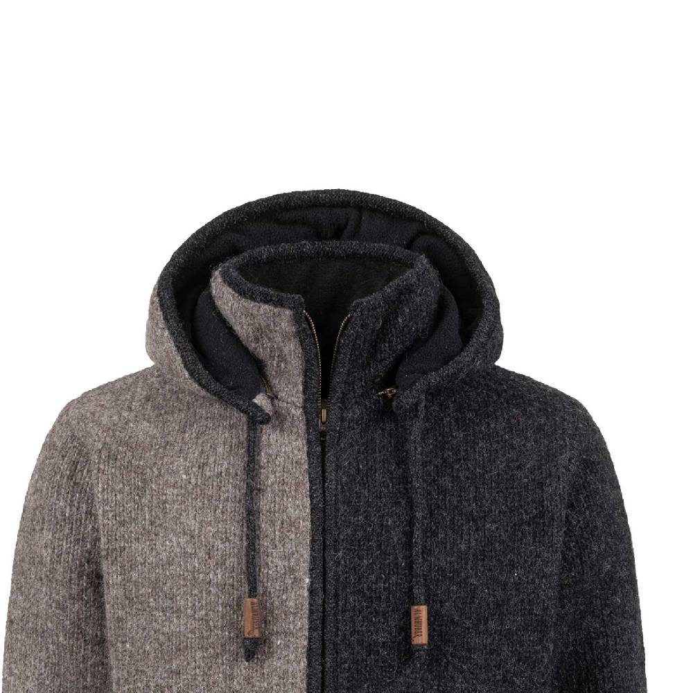 Kunst Und Magie ALMHUBER Herren Strickjacke Schurwolle Klassich Nordisch Wolle Jacke mit Kapuze Schurwolle Ying Yang Schlussverkauf