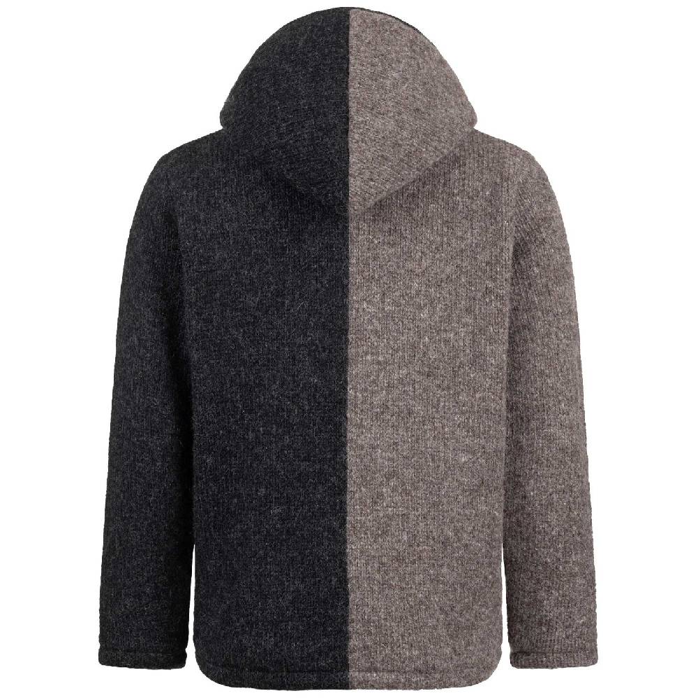 Kunst Und Magie ALMHUBER Herren Strickjacke Schurwolle Klassich Nordisch Wolle Jacke mit Kapuze Schurwolle Ying Yang Schlussverkauf