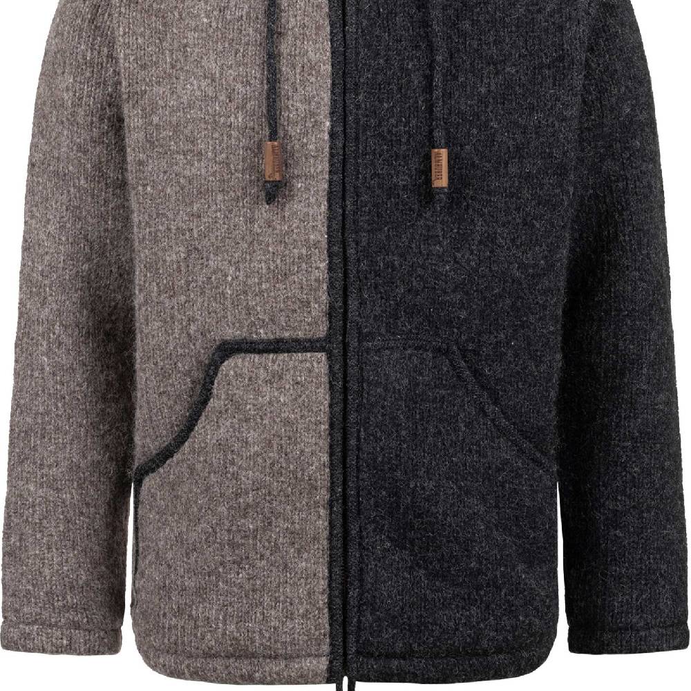 Kunst Und Magie ALMHUBER Herren Strickjacke Schurwolle Klassich Nordisch Wolle Jacke mit Kapuze Schurwolle Ying Yang Schlussverkauf