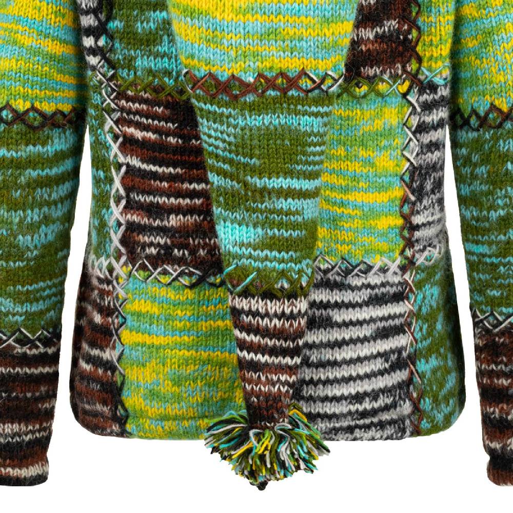 Kunst Und Magie Damen Strickjacke Goa Wolle Bunte Patchwork Winter Jacke Fleecefutter Hochkragen Zipfelkapuze Günstiger Verkauf