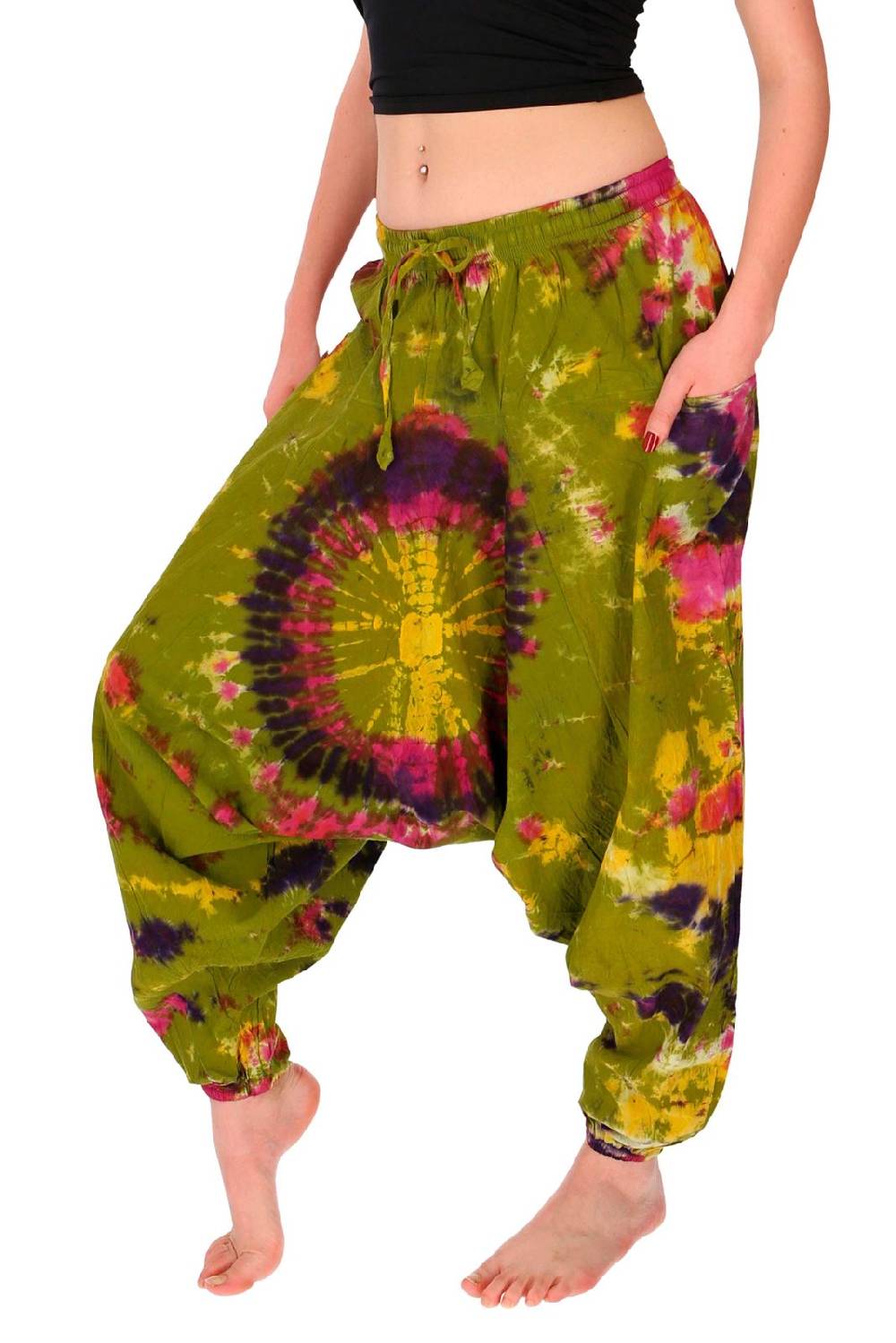 Kunst Und Magie Kunst und Magie Batik Damen Hose Tie Dye Baumwoll Yoga Haremshose Wellnesshose Pluderhose Ballonhose Versandkostenfrei