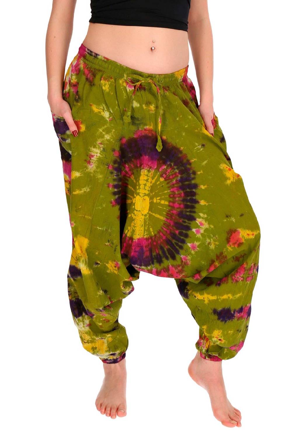 Kunst Und Magie Kunst und Magie Batik Damen Hose Tie Dye Baumwoll Yoga Haremshose Wellnesshose Pluderhose Ballonhose Versandkostenfrei