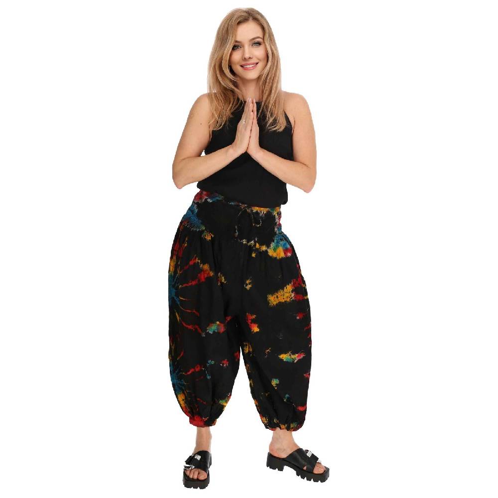 Kunst Und Magie Kunst und Magie Batik Damen Hose Tie Dye Baumwoll Yoga Haremshose Wellnesshose Pluderhose Ballonhose Großer Ausverkauf