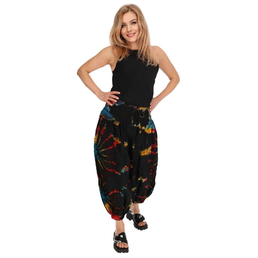 Kunst Und Magie Kunst und Magie Batik Damen Hose Tie Dye Baumwoll Yoga Haremshose Wellnesshose Pluderhose Ballonhose Großer Ausverkauf