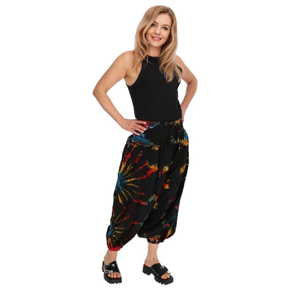 Kunst Und Magie Kunst und Magie Batik Damen Hose Tie Dye Baumwoll Yoga Haremshose Wellnesshose Pluderhose Ballonhose Großer Ausverkauf