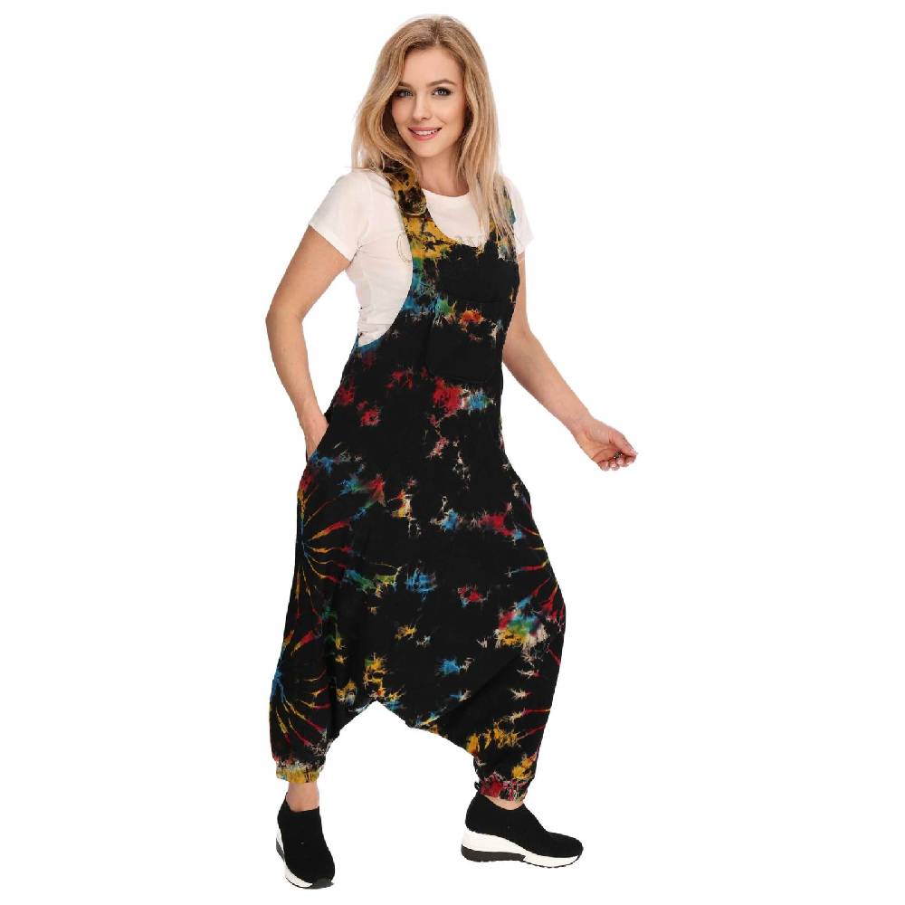 Kunst Und Magie Tie Dye Batik Latzhose Damen Haremshose Hose Psy Goa 70er Overall Boho Jumpsuit Bunt Begrenztes Angebot