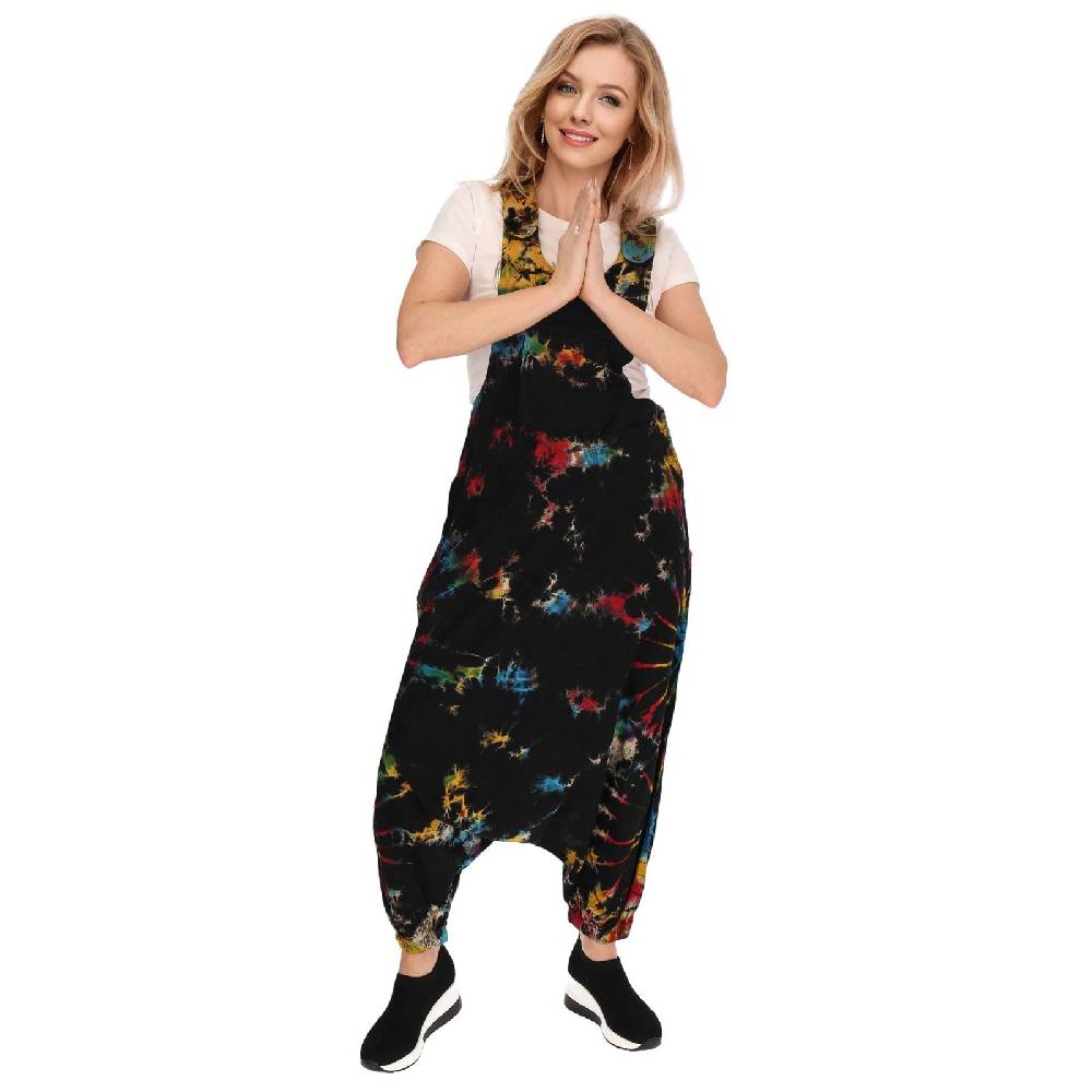 Kunst Und Magie Tie Dye Batik Latzhose Damen Haremshose Hose Psy Goa 70er Overall Boho Jumpsuit Bunt Begrenztes Angebot