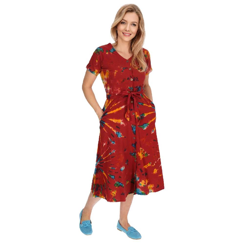 Kunst Und Magie Kleid Batik Sommerkleid Baumwoll Kleid Boho Ibiza Geköpft Hippie Tie Dye Saisonschlussverkauf