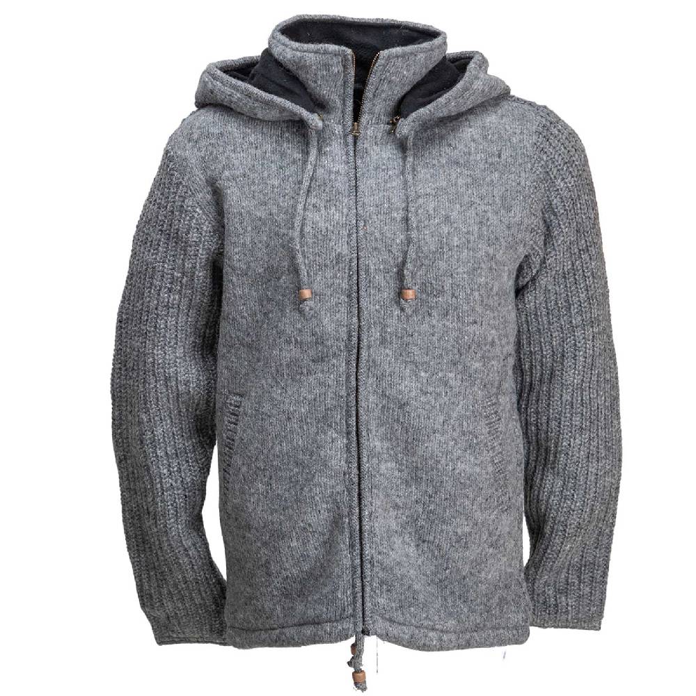 Kunst Und Magie Strickjacke Schurwolle Klassich Nordisch Wolle Jacke mit Kapuze Kragen Futter Unisex Grau Cyber Monday