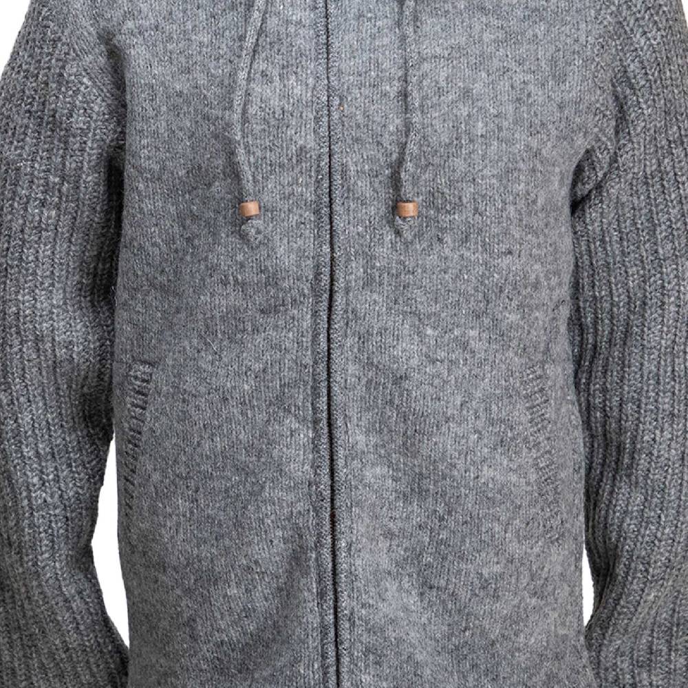 Kunst Und Magie Strickjacke Schurwolle Klassich Nordisch Wolle Jacke mit Kapuze Kragen Futter Unisex Grau Cyber Monday
