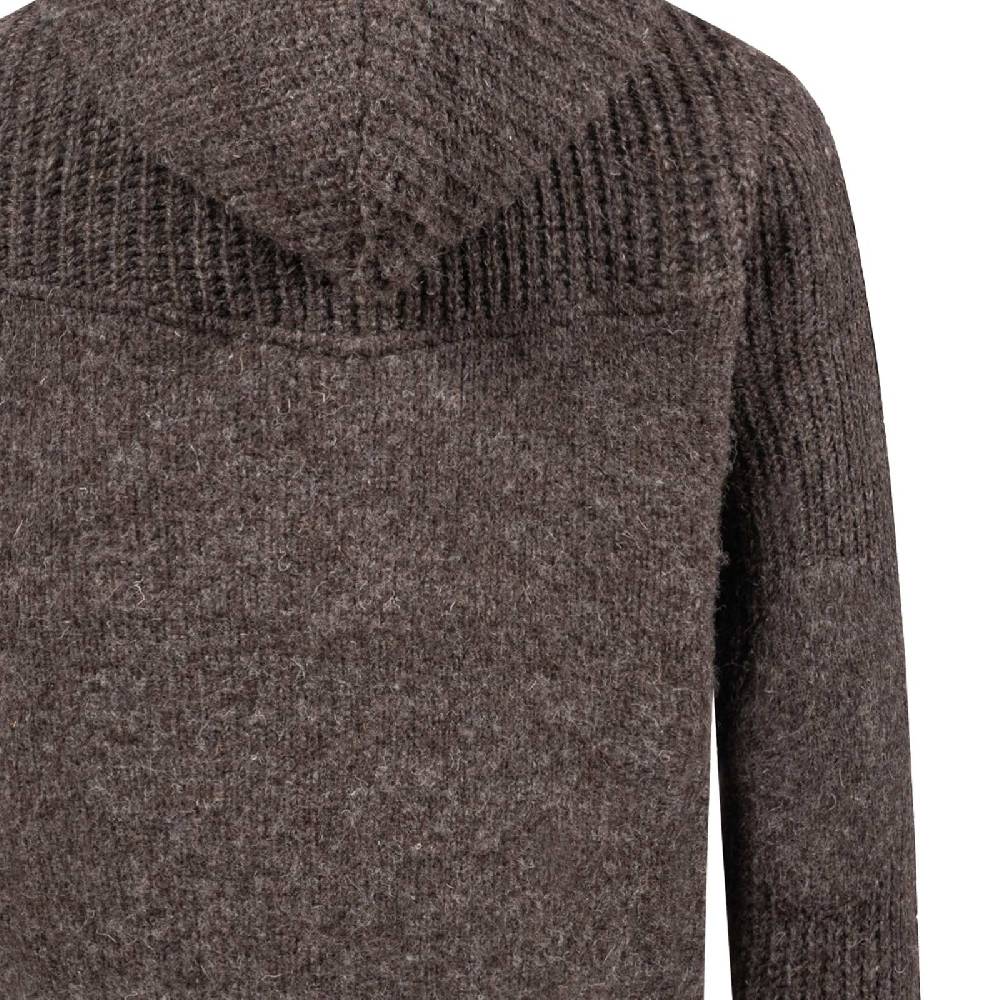 Kunst Und Magie Strickjacke Schurwolle Klassich Nordisch Wolle Jacke mit Kapuze Kragen Futter Unisex Braun Weihnachtsangebot