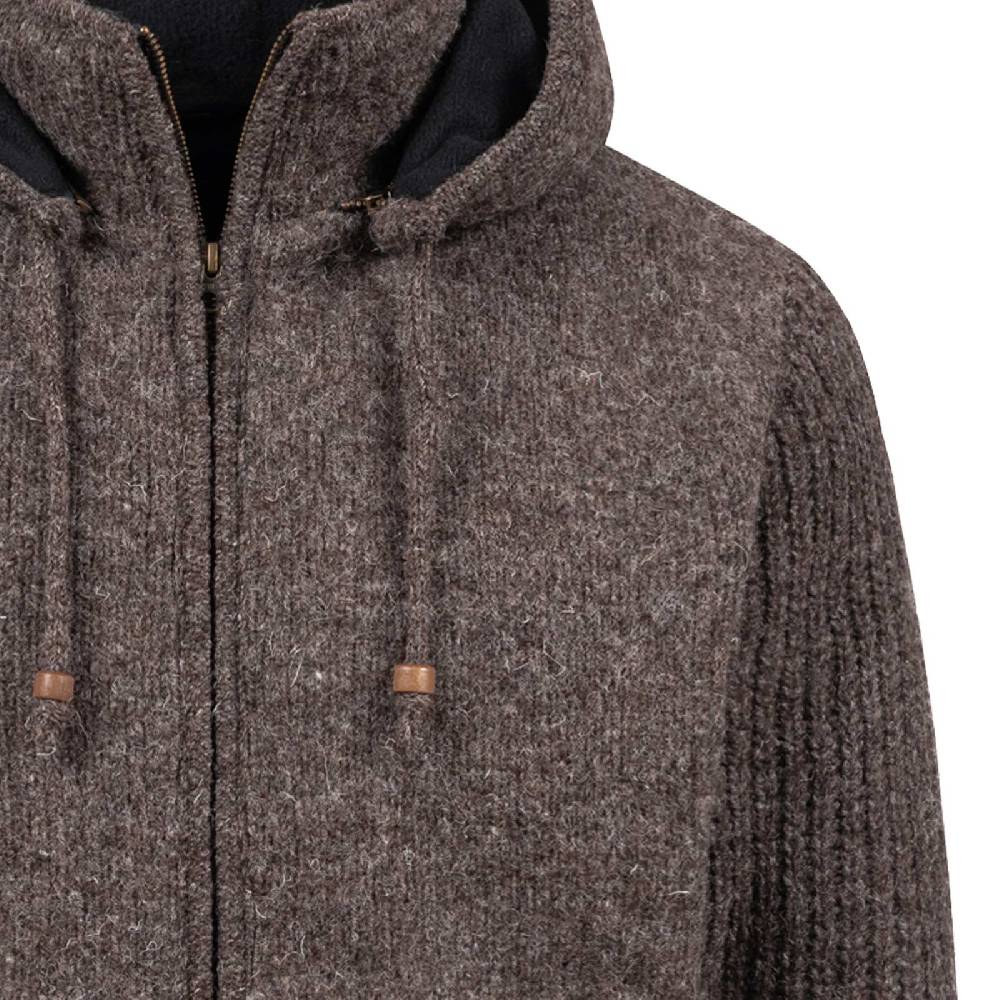Kunst Und Magie Strickjacke Schurwolle Klassich Nordisch Wolle Jacke mit Kapuze Kragen Futter Unisex Braun Weihnachtsangebot