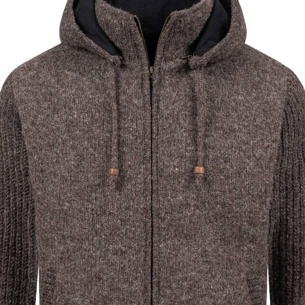Kunst Und Magie Strickjacke Schurwolle Klassich Nordisch Wolle Jacke mit Kapuze Kragen Futter Unisex Braun Weihnachtsangebot