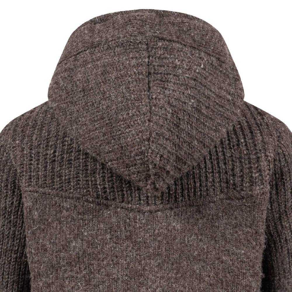 Kunst Und Magie Strickjacke Schurwolle Klassich Nordisch Wolle Jacke mit Kapuze Kragen Futter Unisex Braun Weihnachtsangebot