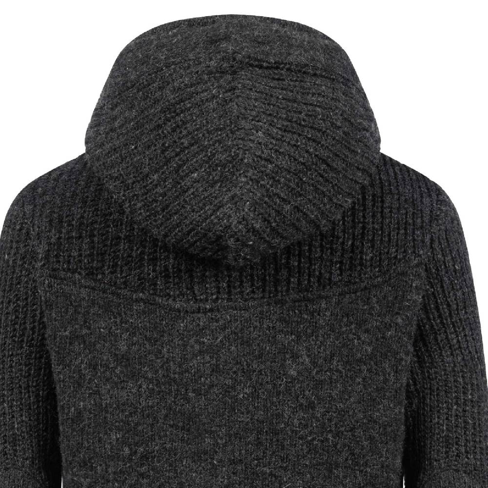 Kunst Und Magie Strickjacke Schurwolle Klassich Nordisch Wolle Jacke mit Kapuze Kragen Futter Unisex Schwarz Osterangebot