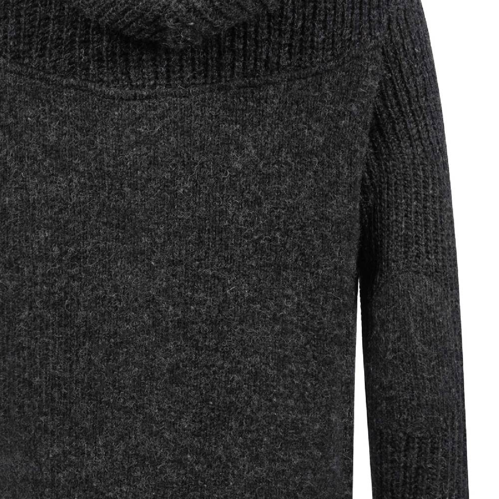 Kunst Und Magie Strickjacke Schurwolle Klassich Nordisch Wolle Jacke mit Kapuze Kragen Futter Unisex Schwarz Osterangebot