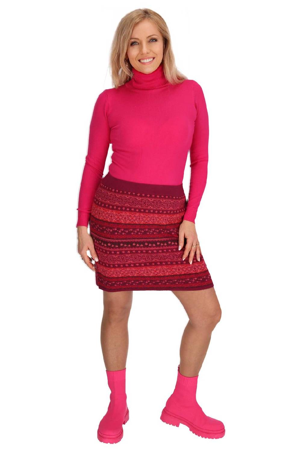 Kunst Und Magie Strickrock Knielanger Rock aus Feinstrick Jaquard Baumwolle Boho Blitzangebot