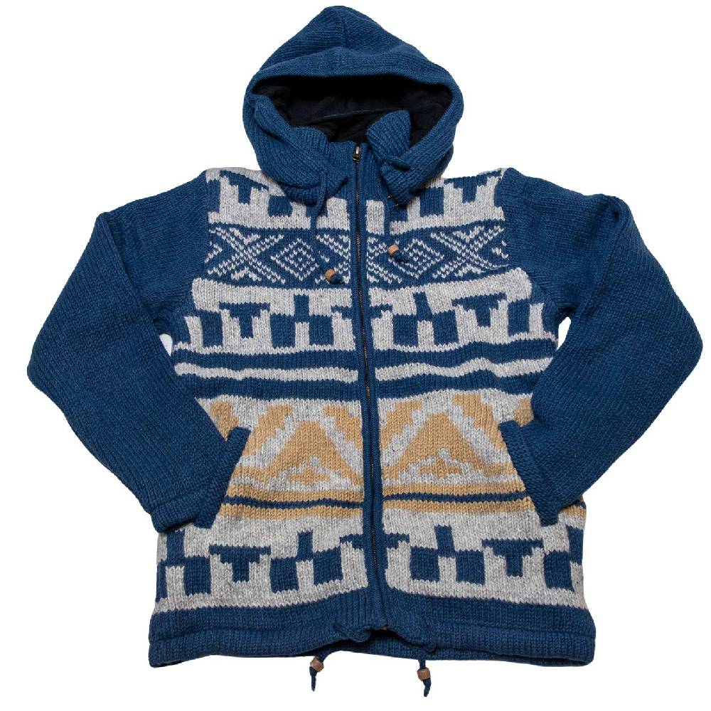 Kunst Und Magie Unisex Strickjacke Goa Wolle Jacke Fleecefutter Hochkragen Winterjacke Kapuze Aztekenmuster Räumungsverkauf
