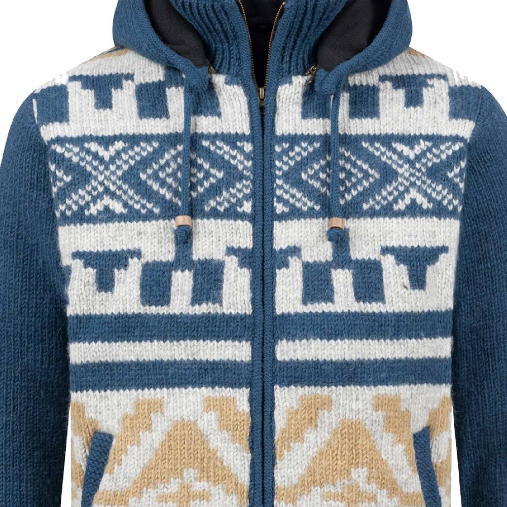 Kunst Und Magie Unisex Strickjacke Goa Wolle Jacke Fleecefutter Hochkragen Winterjacke Kapuze Aztekenmuster Räumungsverkauf