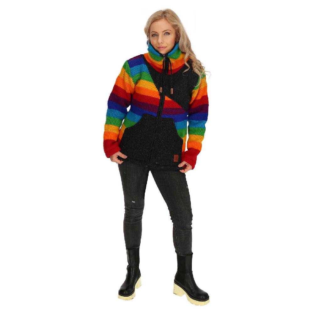 Kunst Und Magie Strickjacke Goa Wolle Bunte Regenbogen Jacke Fleecefutter Hochkragen Unisex Fair Zeitbegrenzte Promotion