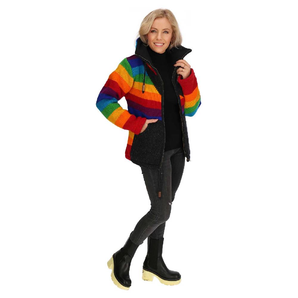Kunst Und Magie Strickjacke Goa Wolle Bunte Regenbogen Jacke Fleecefutter Hochkragen Unisex Fair Zeitbegrenzte Promotion