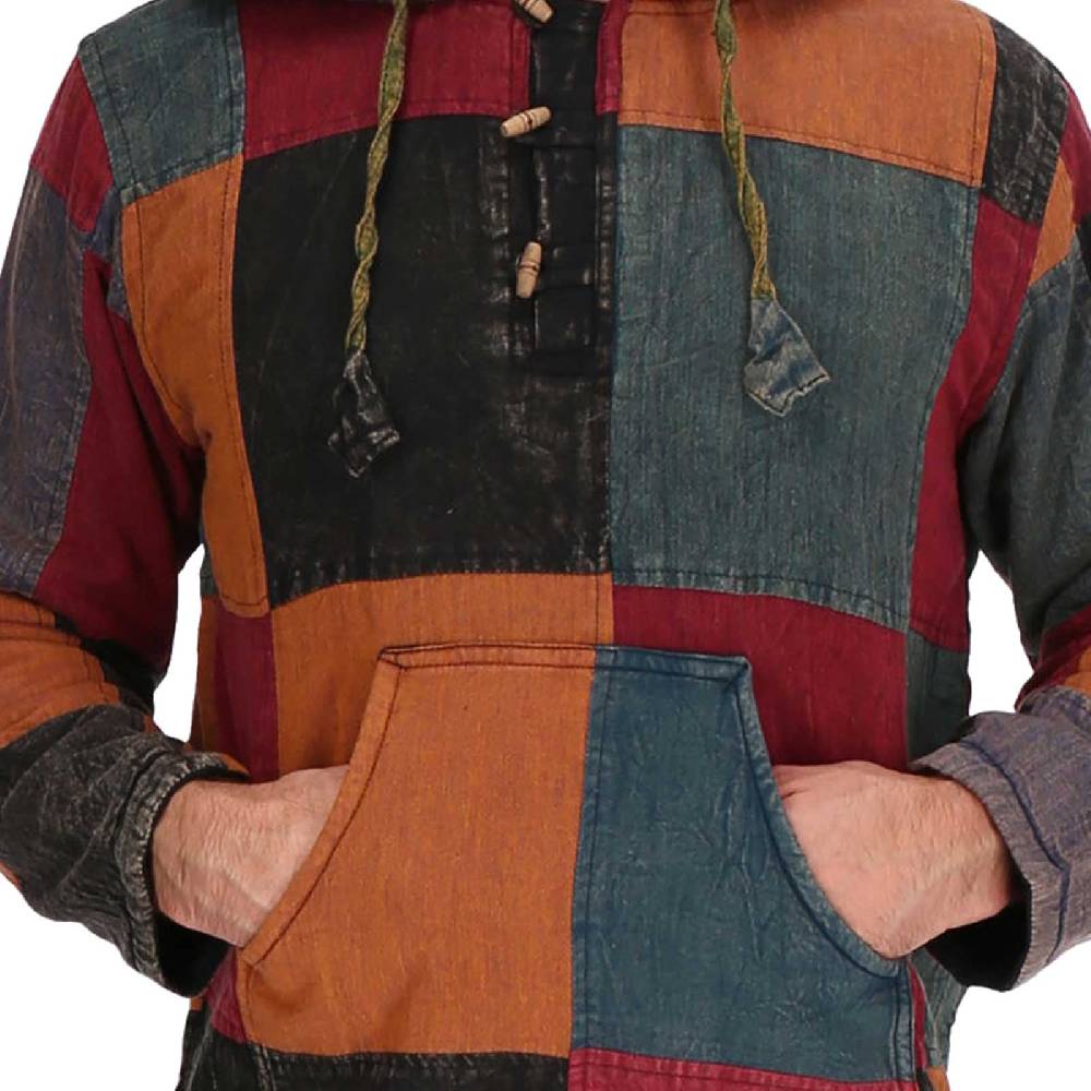 Kunst Und Magie KUNST UND MAGIE Herren bunt alternativ Baja Hoodie Fischerhemd Kapuze Patchwork gefüttert Bis zu 55% Rabatt