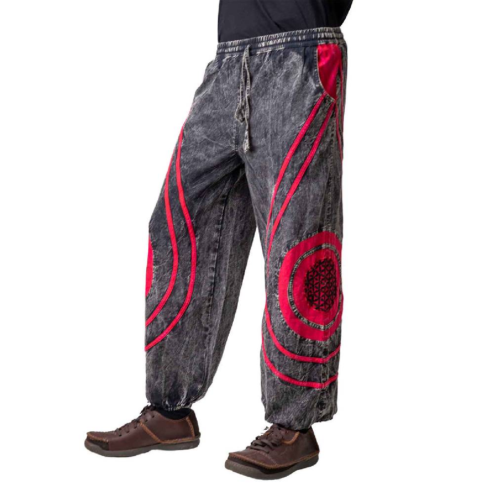 Kunst Und Magie Hose Blume des Lebens Goa Cargo Hose Hippiehose Pluderhose Haremshose Flower of Life Baggy Unisex Im Verkauf