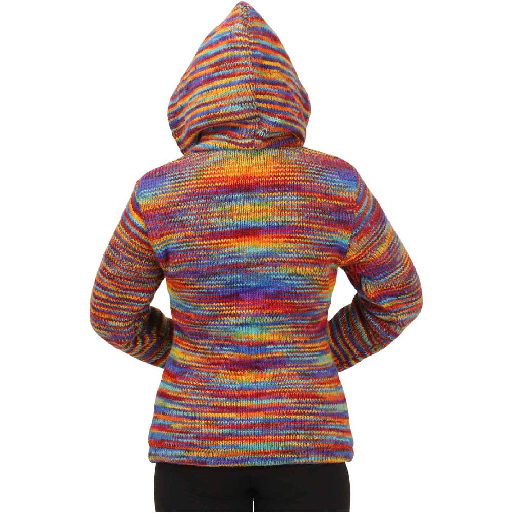 Kunst Und Magie Damen Strickjacke Goa Wolle Bunte Regenbogen Jacke Fleecefutter Hochkragen abnehmbarer Kapuze 50% Rabatt für begrenzte Zeit