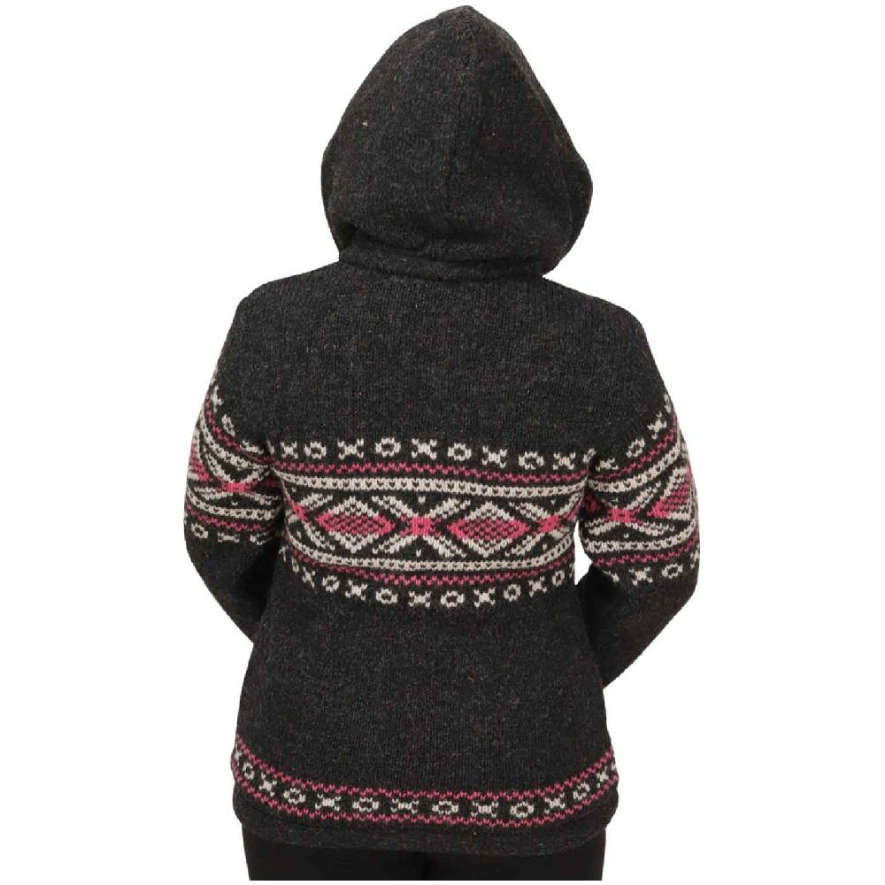 Kunst Und Magie Damen Klassische gefütterte Wolljacke Strickjacke Goa Wolle Jacke Norweger Muster abnehmbarer Kapuze 2025
