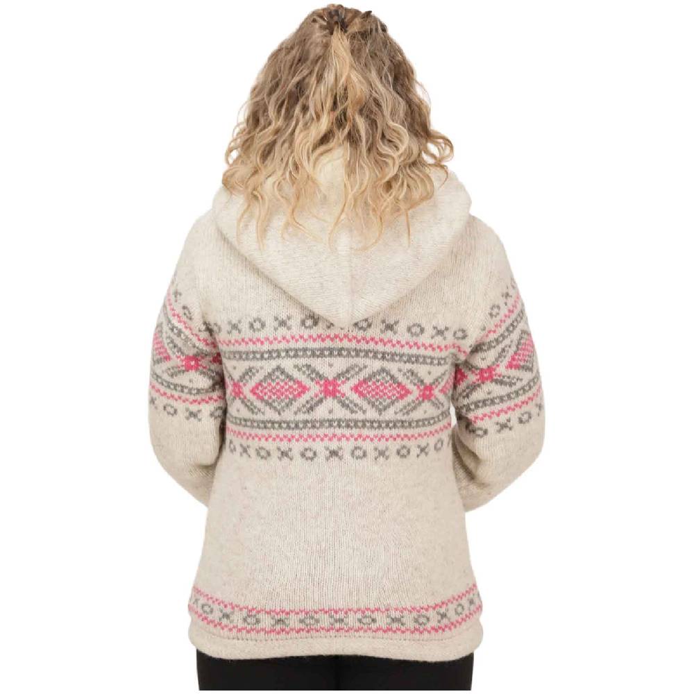 Kunst Und Magie Damen Klassische gefütterte Wolljacke Strickjacke Goa Wolle Jacke Norweger Muster abnehmbarer Kapuze Online