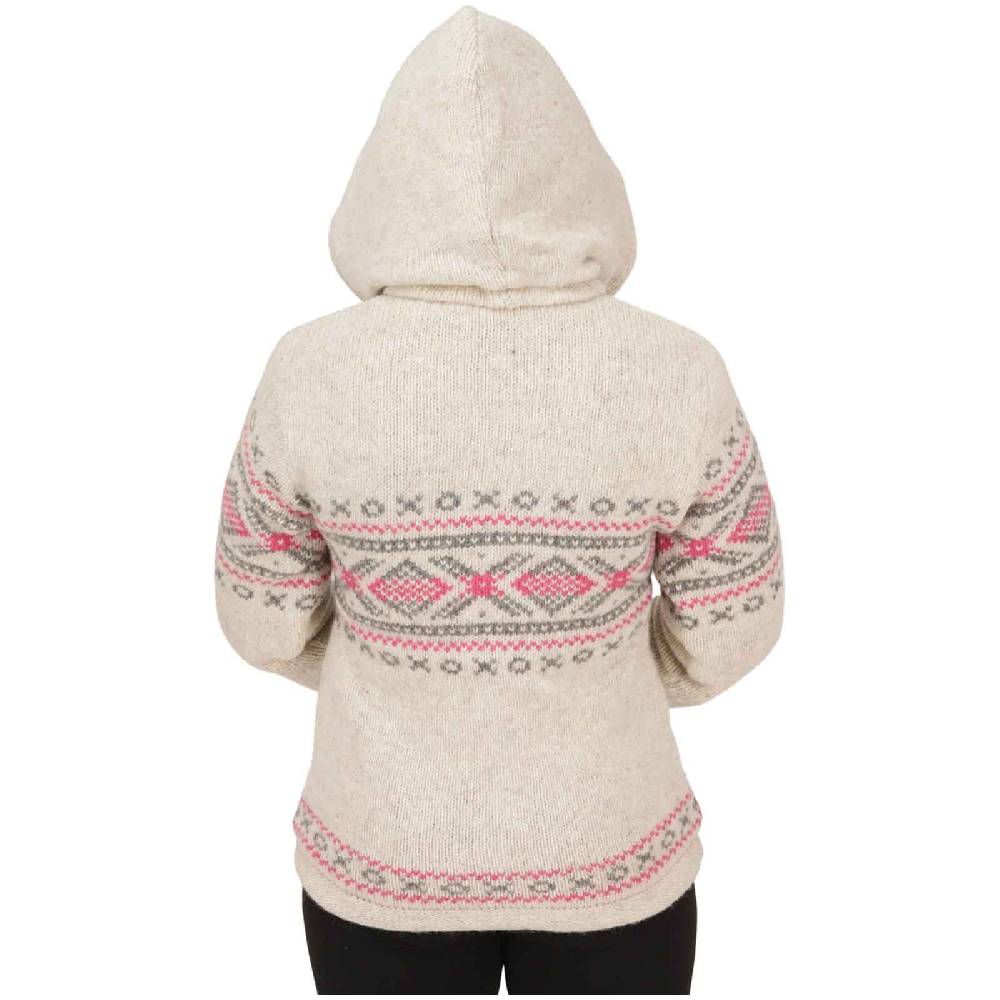 Kunst Und Magie Damen Klassische gefütterte Wolljacke Strickjacke Goa Wolle Jacke Norweger Muster abnehmbarer Kapuze Online