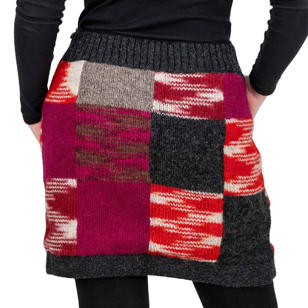 Kunst Und Magie Bunter Patchwork Strickrock kurzer Rock mit klassischem Muster Wolle gefüttert Boho Angebote