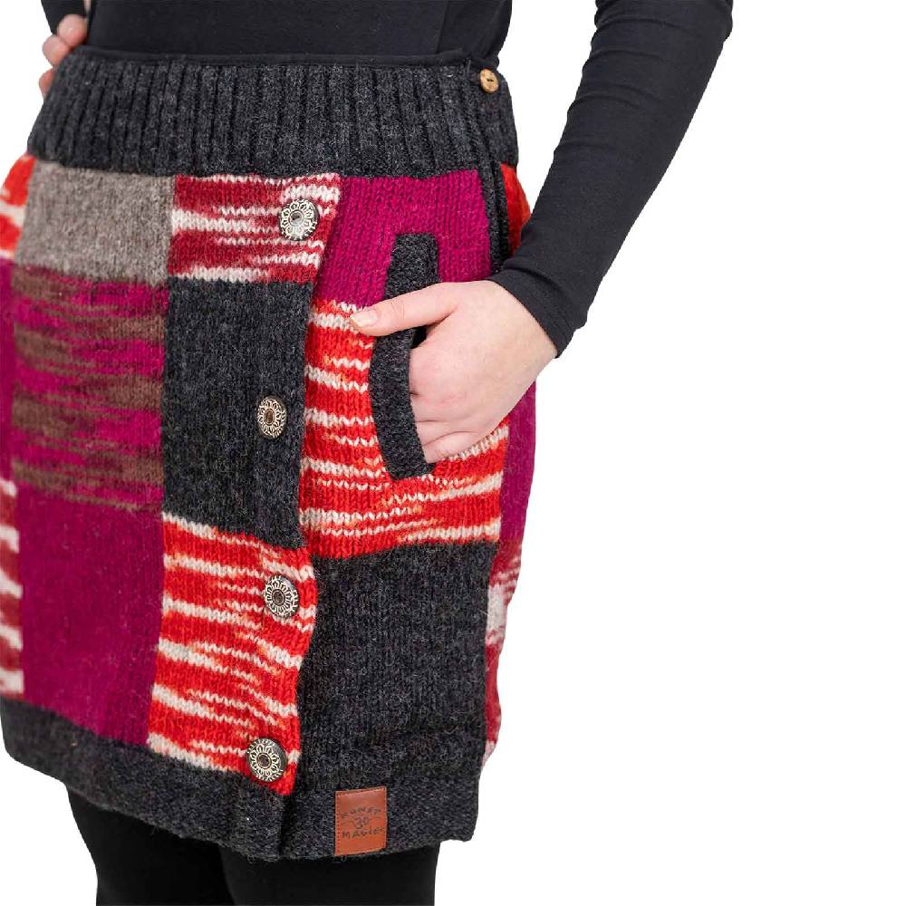Kunst Und Magie Bunter Patchwork Strickrock kurzer Rock mit klassischem Muster Wolle gefüttert Boho Angebote