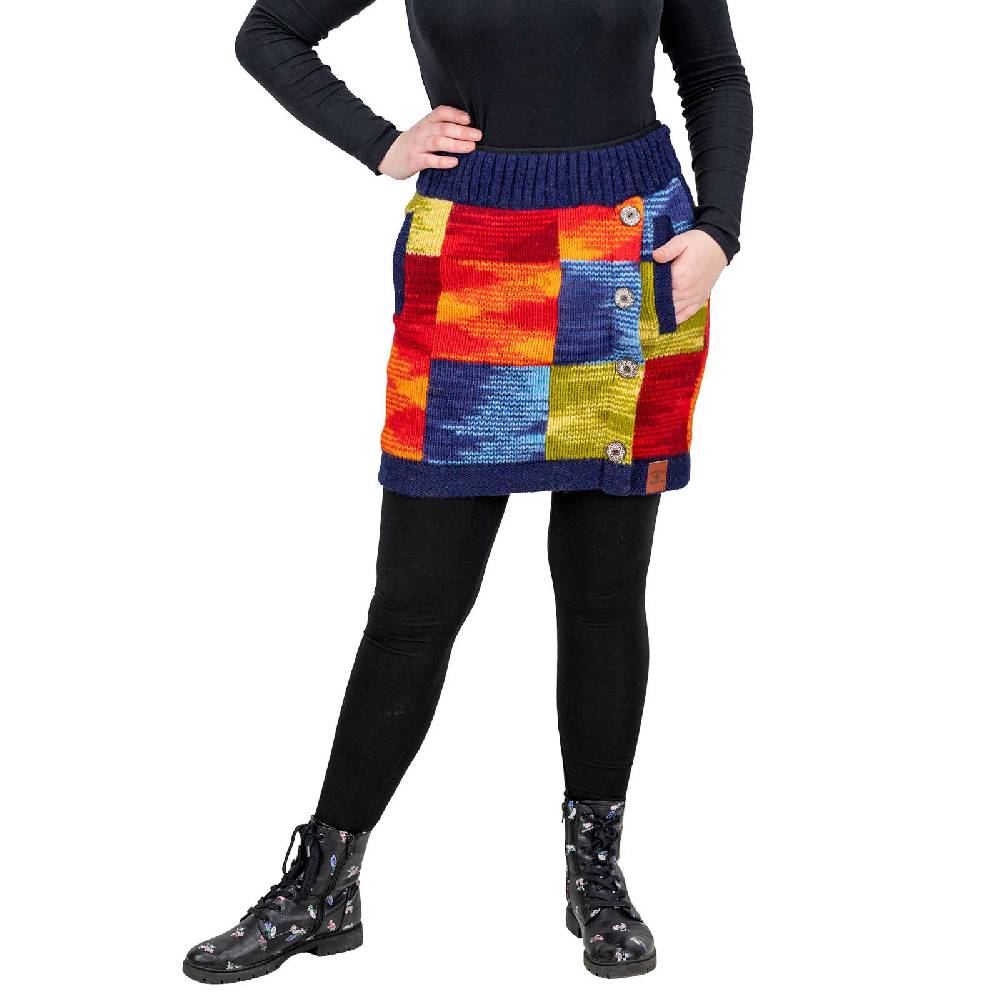 Kunst Und Magie Bunter Patchwork Strickrock kurzer gefütterter Rock Wolle Boho Hotsell