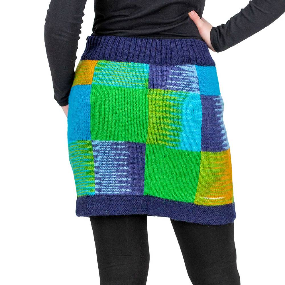 Kunst Und Magie Bunter Patchwork Strickrock kurzer Rock mit klassischem Muster Wolle gefüttert Boho im Angebot