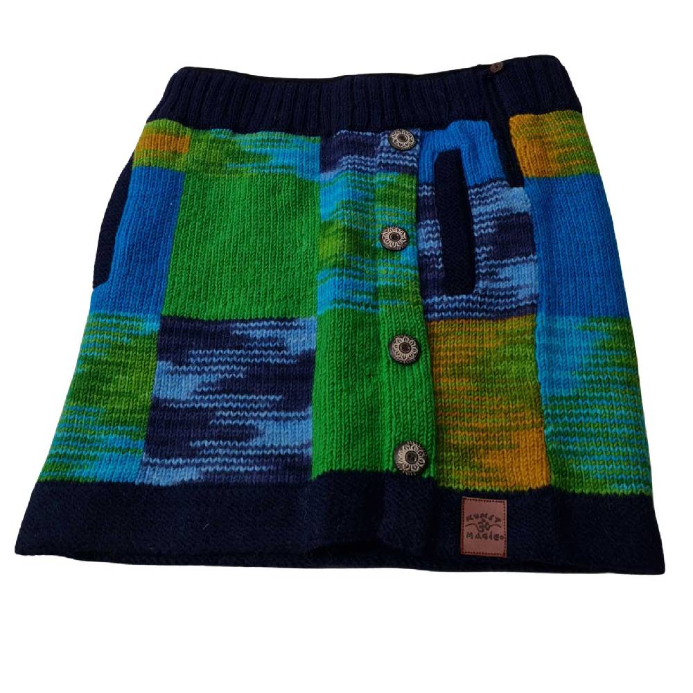 Kunst Und Magie Bunter Patchwork Strickrock kurzer Rock mit klassischem Muster Wolle gefüttert Boho im Angebot