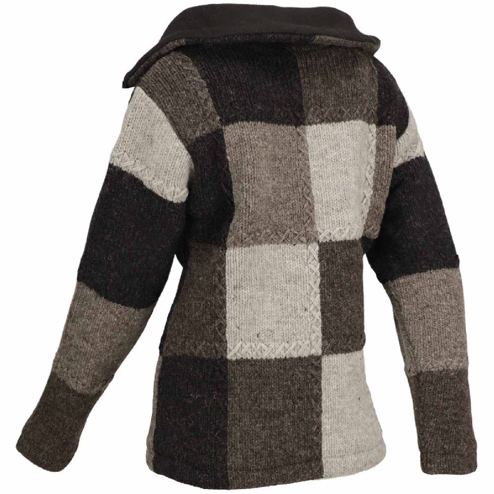 Kunst Und Magie Damen Strickjacke Goa Wolle Bunte Patchwork Jacke mit Fleecefutter und Hochkragen Schlussverkauf