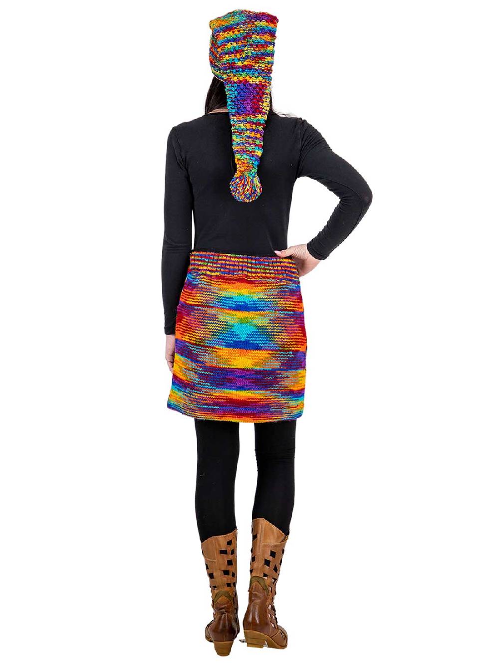 Kunst Und Magie Bunter Strickrock kurzer Rock mit Regenbogen Mustern Wolle gefüttert Hippie Goa Rainbow Günstig kaufen