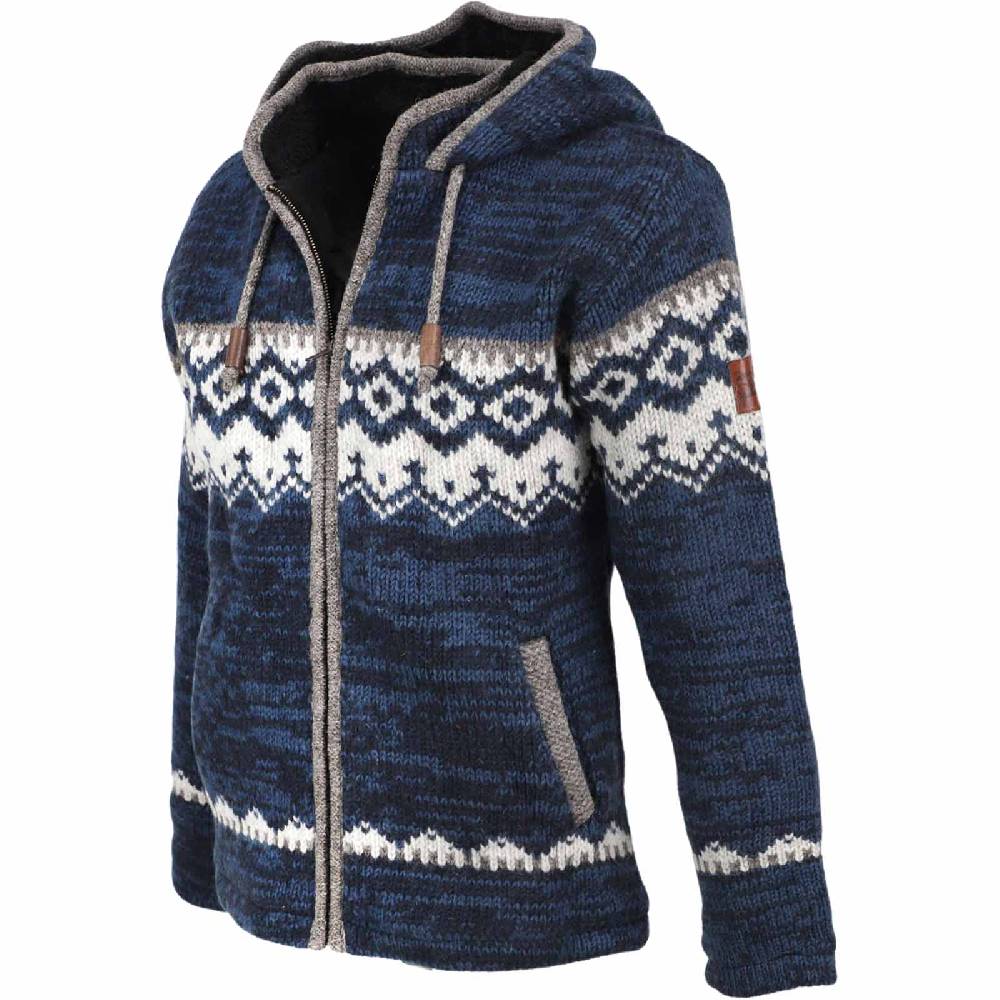 Kunst Und Magie Herren Strickjacke Schurwolle Klassich Nordisches Muster Wolle Jacke mit Kapuze Begrenztes Angebot